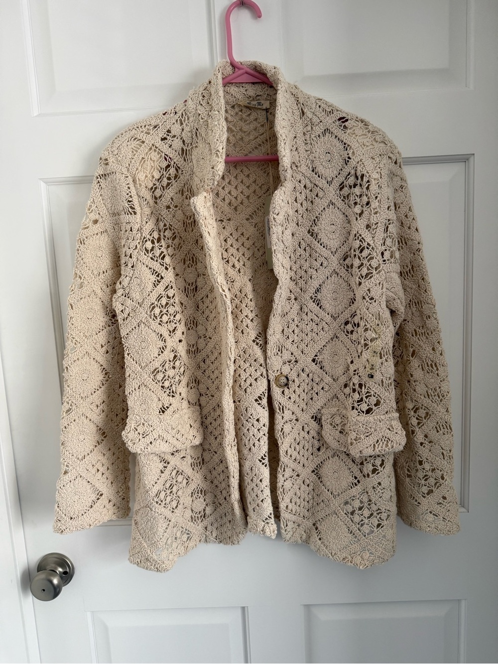 Miss Me Crocheted Blazer in Cream